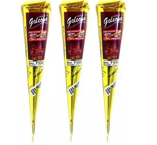 3 DARK BROWN GOLECHA HENNA BRIDAL MEHNDI CONE WHOLESALE PRICE PURE&FRES
