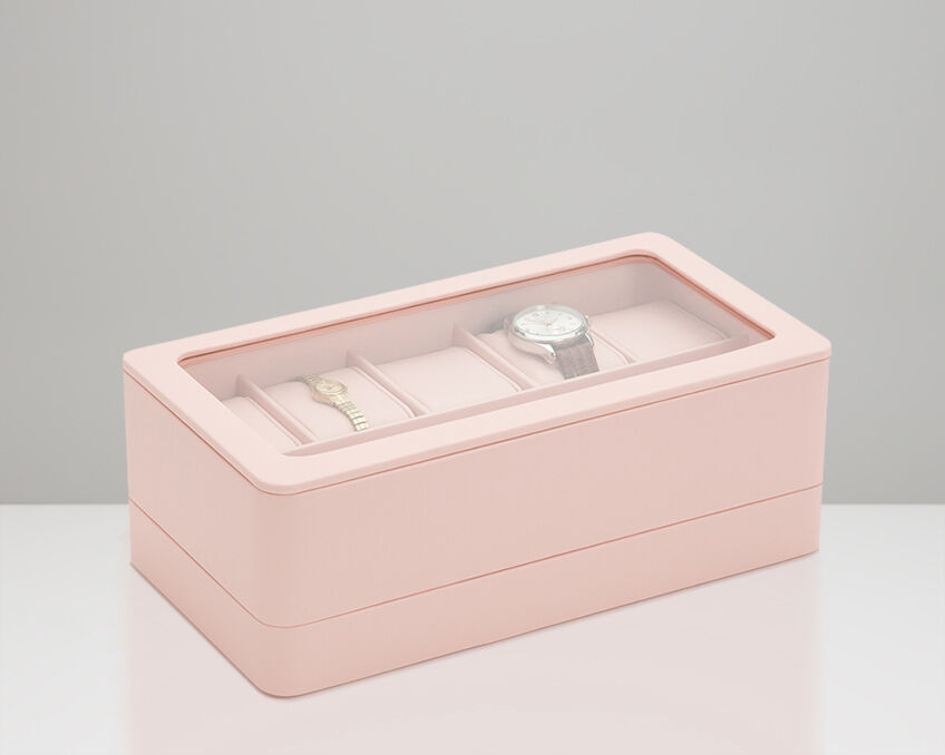 WOLF 463115 Rose Quartz 6 Piece Watch Box With Strap Tray for Apple Watch