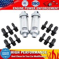 2Pcs Universal Chrome Glass Reusable Washable Inline Fuel Filter 1/4" 5/16" 3/8"