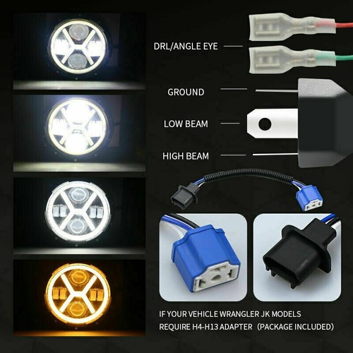 2x7'' Round LED Headlight For Jeep 97-16 Wrangler JK LJ TJ Hummer Land Rover - Picture 2 of 9