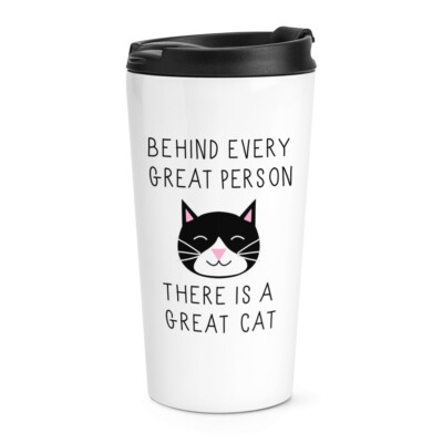 Hinter jedem großen Menschen steht eine tolle Katze Reisebecher Tasse Crazy Lady Thermo