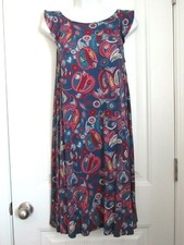Vestido LOFT Rosa Azul Rojo Cachemira Volantes Sin Mangas Correas Cruzadas Hasta la Rodilla ~ XS