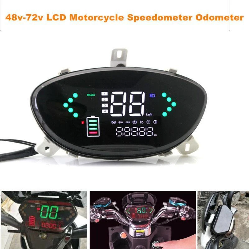 LCD Universal Motorcycle Speedometer Gauge Odometer KM MPH Gear Scooter Odometer - Image 2 of 4