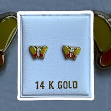 14K yellow butterfly enameled children earring