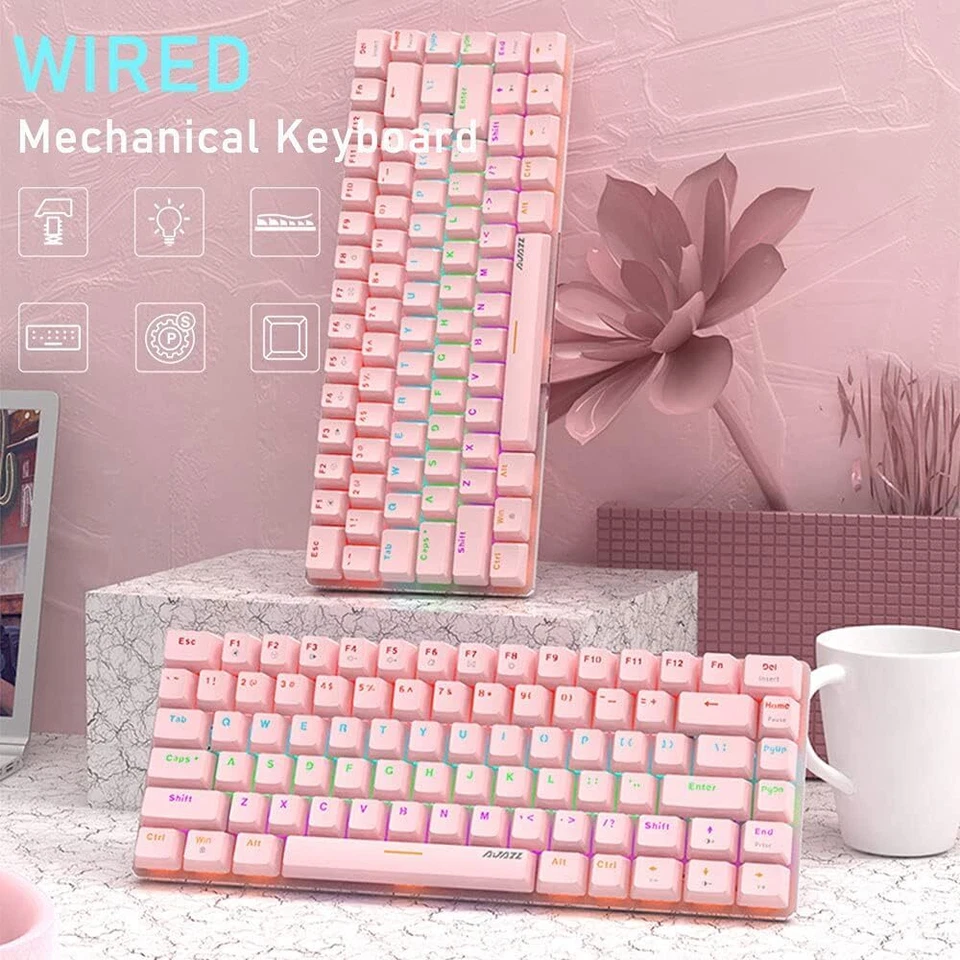 Mechanical Keyboard AK33 8 Rainbow LED Backlit USB Cable Gaming 82-key Compact - Image 2 of 4