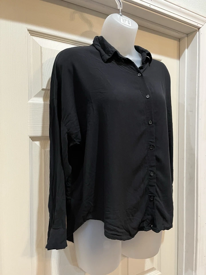 Блузка женская Ambiance большая на пуговицах черная с длинным рукавом карман футболка - Изображение 3 из 4