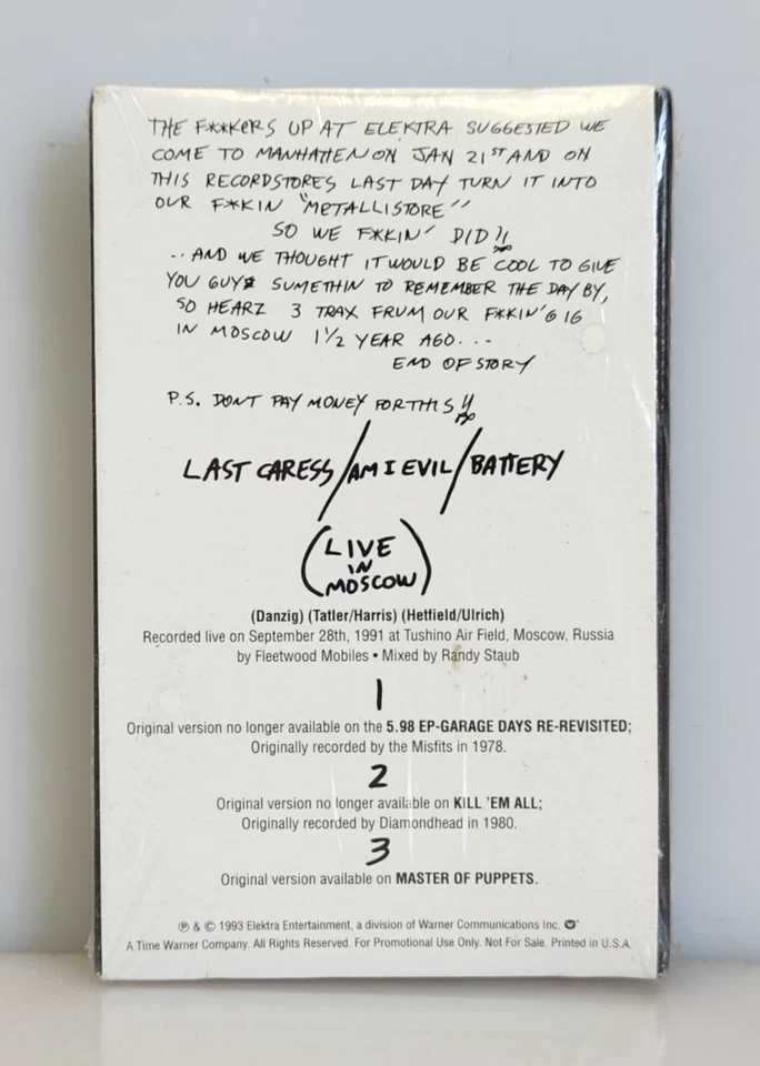 Metallica Metallistore 1/21/93 Elektra PR-8723 Single Promo Cassette, New Sealed - Image 2 of 4