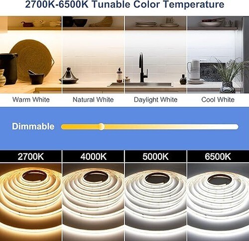 TTWAY CCT COB Striscia LED Luce 10M Kit Dimmerabile, LED Bianco Sintonizzabile - Foto 3 di 6