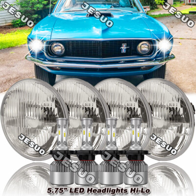 4Pcs 5.75'' 5-3/4'' LED Headlights Hi/Lo Start UP Halo DRL For Ford Mustang 1969