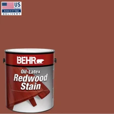 1 Gallon Oil-Latex Exterior Wood Stain, Redwood Solid Color, Mildew Resistant