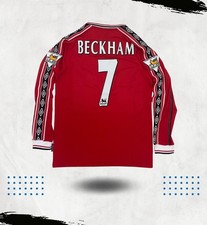 David Beckham 7 Manchester United 1999 Red Long Sleeve Kit Jersey