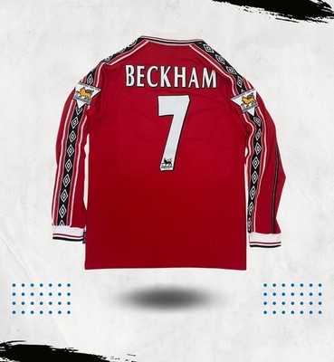 David Beckham 7 Manchester United 1999 Red Long Sleeve Kit Jersey