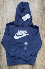 Nike Kids Swoosh Fleece Pullover Hoodie Navy Blue Sz Small FD2988-410