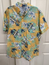 IZOD Saltwater Collection Men's L Short Sleeve Yellow Blue Floral Tropical Shirt