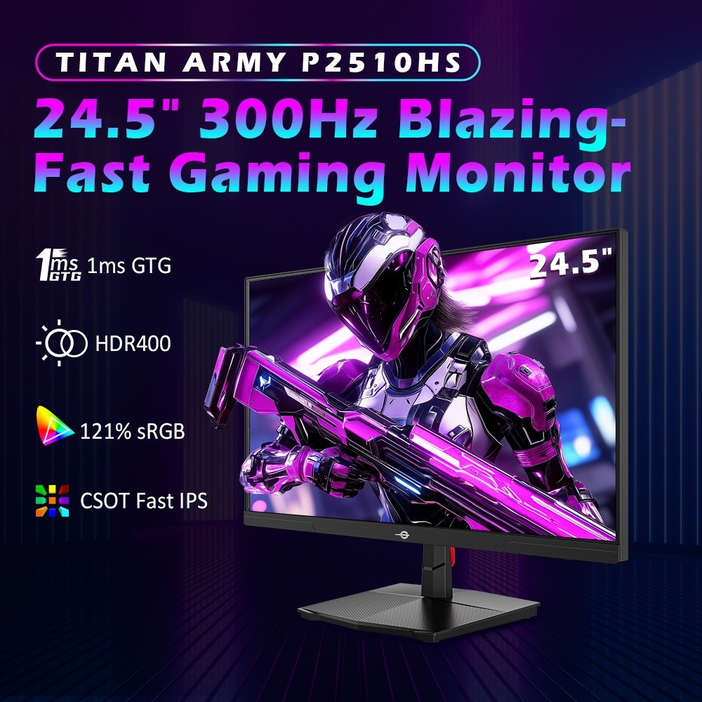 Monitor Gaming Titan P2510HS de 24.5", 300Hz 1ms, 1080P 1920x1080 HDR400, Monitores, imagen 2