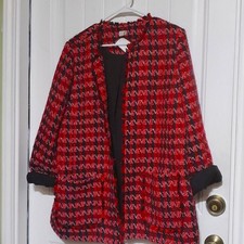 Chicos Tweed Open-Front Jacket Houndstooth Red Black Sz 3 NWT - MSRP 159