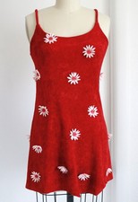 Vintage Betsey Johnson Red Daisy Applique Slip Babydoll Dress Sz S 2000's Y2K