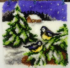 Winter Birds Latch Hook Pillow 16" Square Project Complete Just add pillowform