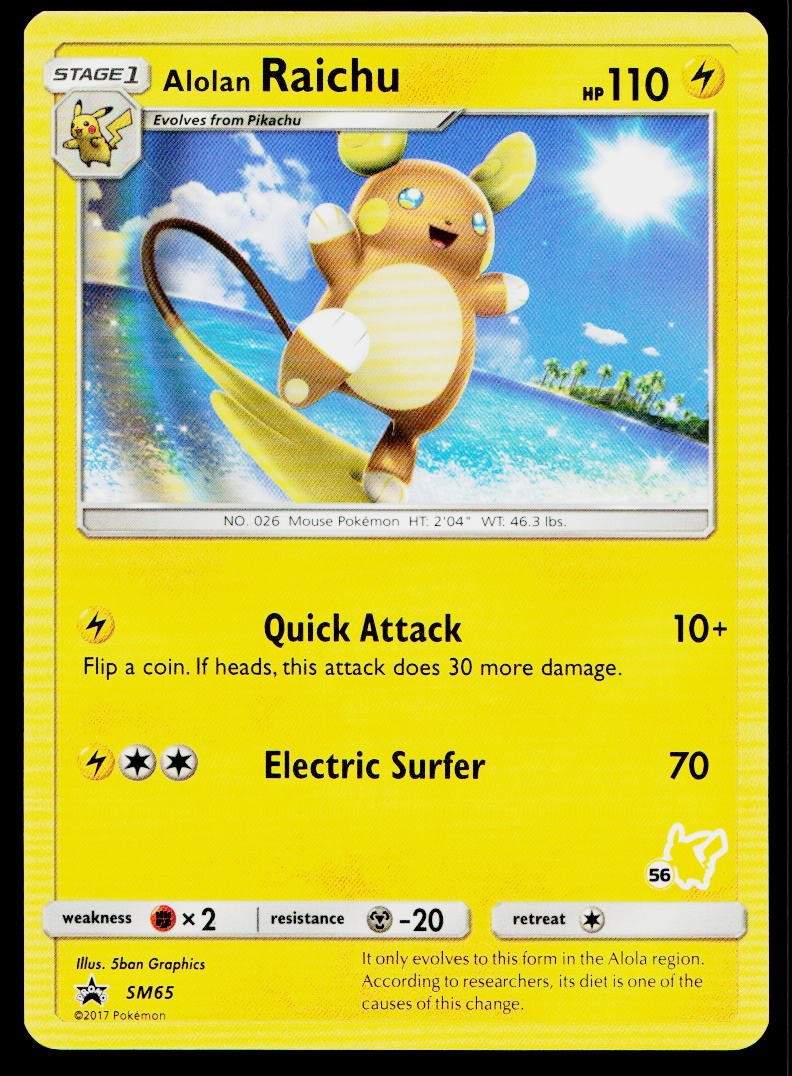 Alolan Raichu - SM65 Holo Promo Sun & Moon Promo Pokemon Near Mint