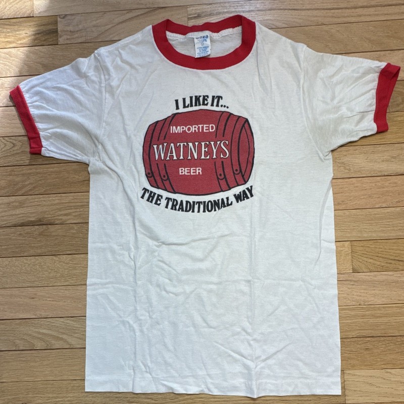 Anvil Watneys Beer Graphic Ringer T-Shirt White/Red Crew Neck Preshrunk L