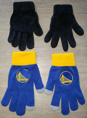 2 PAIR BOYS OR GIRLS WINTER GLOVES SOLID BLACK BLUE YELLOW STRETCH CLEAN!