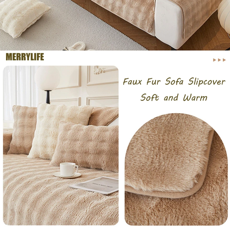 Fundas de sofá gruesas de felpa sintética de piel de conejo 1 pieza antideslizantes cálidas suaves acogedoras C... Foto 4 de 4