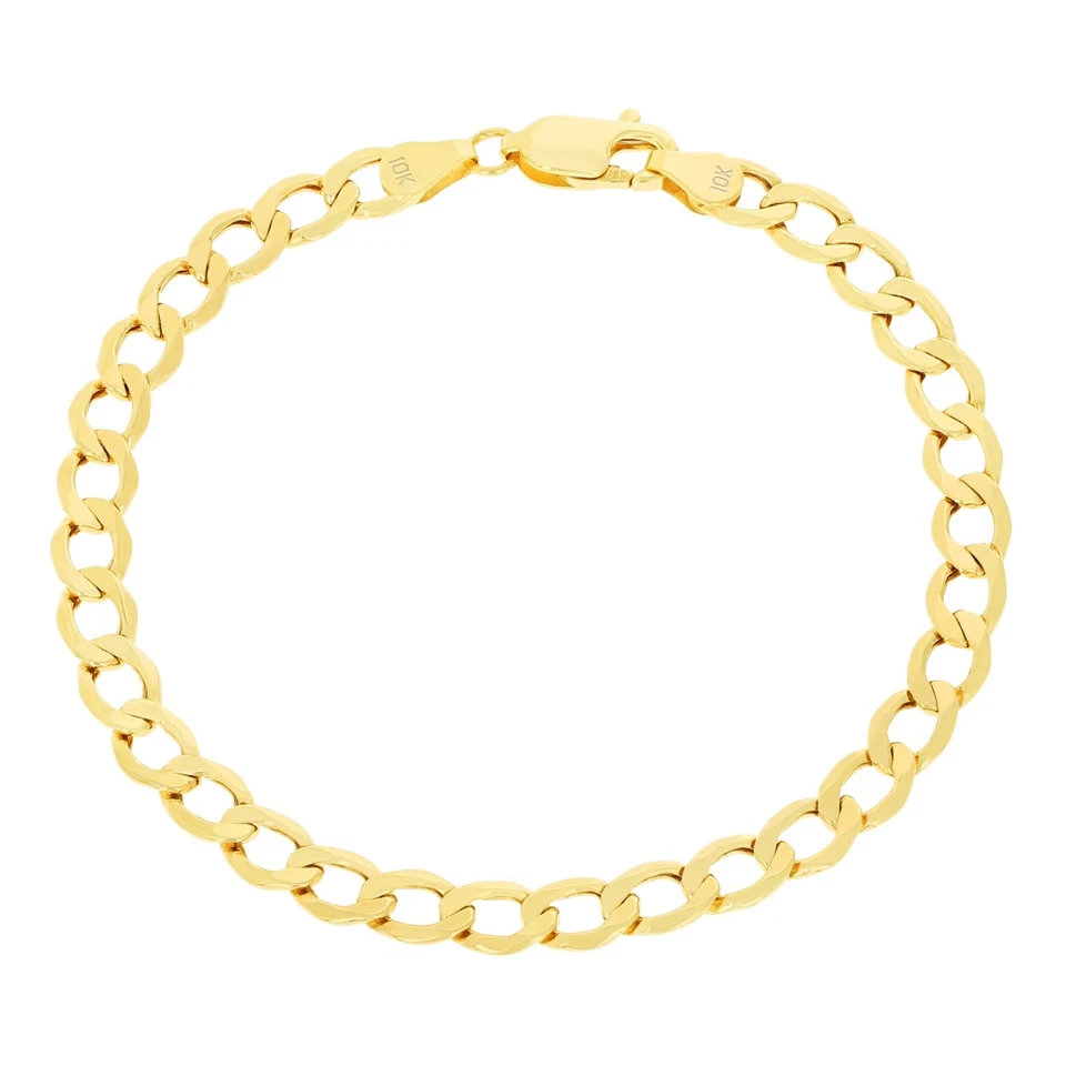 Brazalete de cadena de eslabones cubanos de oro amarillo de 10 quilates de 5,5 mm para mujer hecho en Italia de 7"