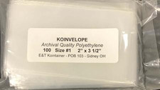 Koinvelope Archival Quality Coin Envelopes Size 1 2" x 3 1/2" Pack of 100