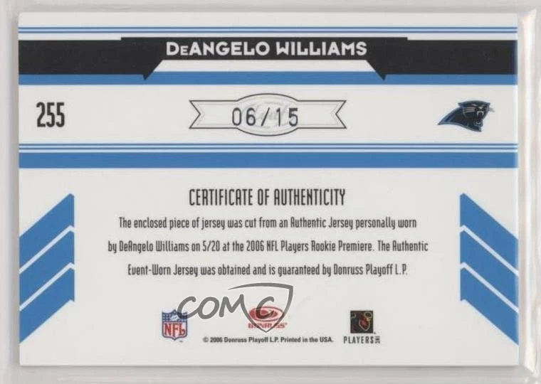 2006 Leaf Rookies & Stars Rookie /15 DeAngelo Williams #255 Auto RC - Image 2 of 2