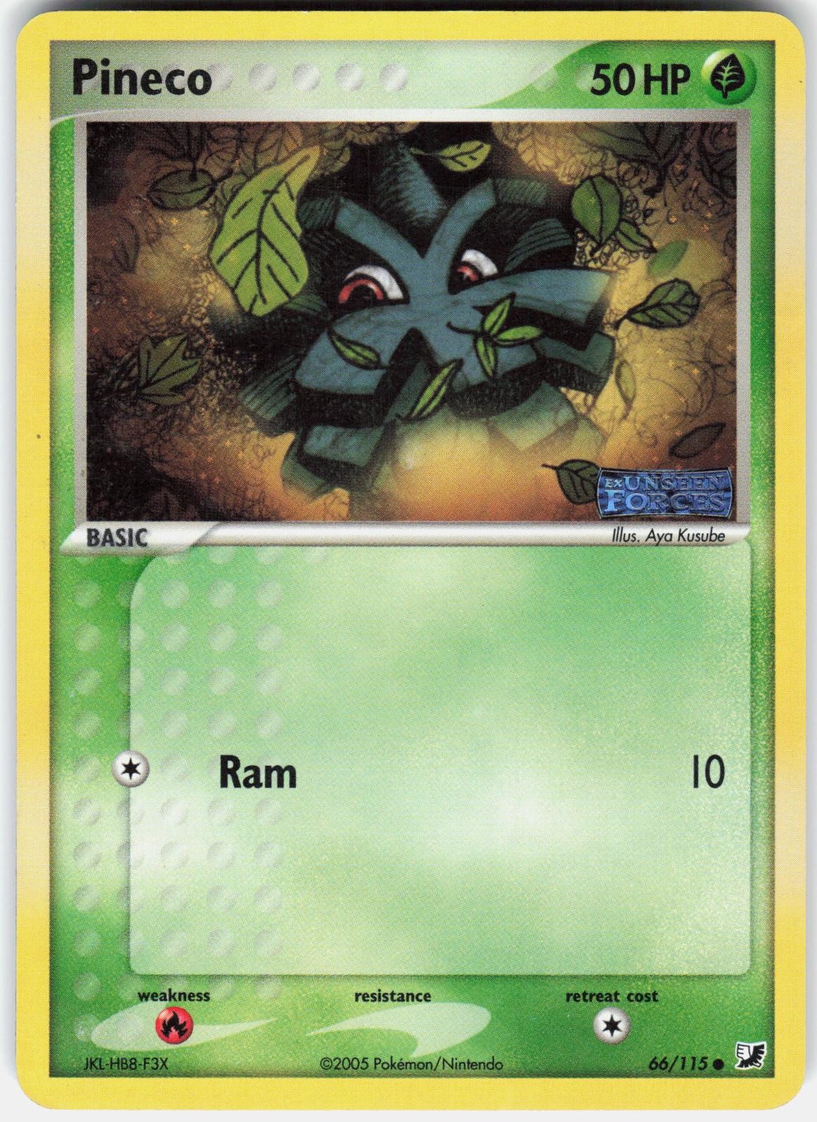 Pokemon Pineco 66/115 Common Unseen Forces Pokemon Reverse Holo Lightly Played