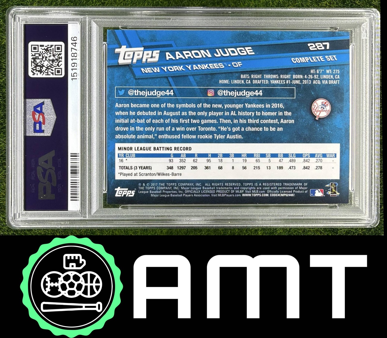 Aaron Judge RC PSA 10 2017 Topps Rookie Image Variation Bonus Running 8746 view 2