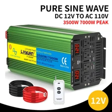 3500W 7000W Pure Sine Wave Power Inverter 12V to 110V 4 Sockets Remote Control