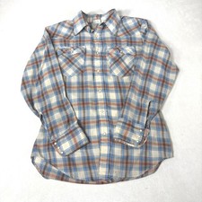 Vintage 80s Levi's Made in USA Pearl Snap Western Plaid Shirt Men's L cowboy