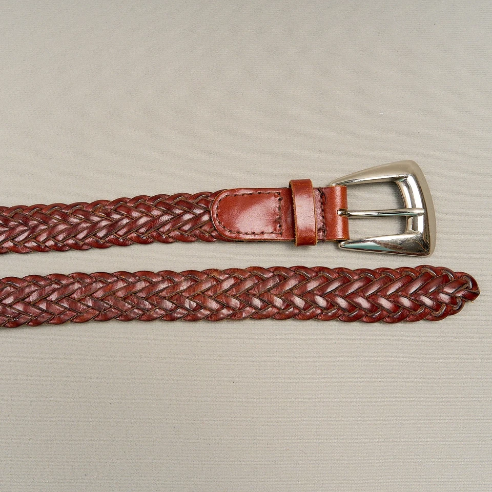 Limited Brown Leather Braided Belt Womens M/L  Silver Buckle - Image 2 of 4
