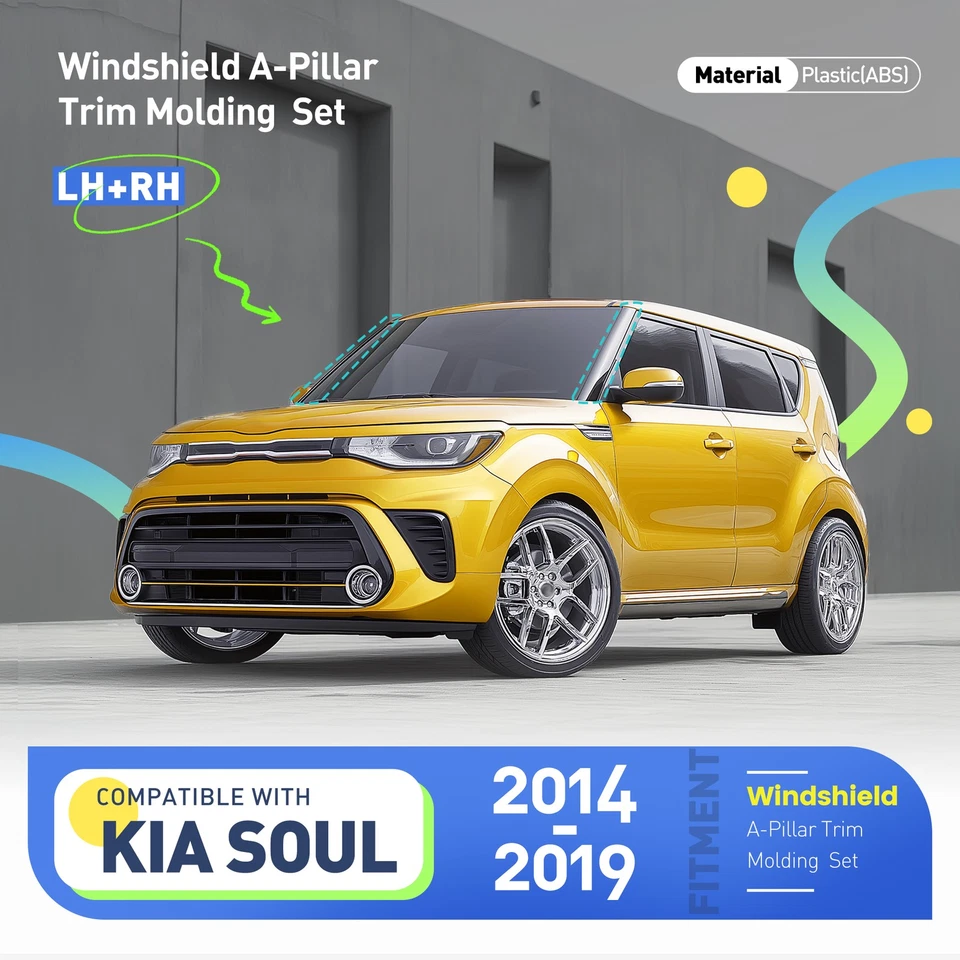 For Kia Soul 2014-2019 Windshield Pillar Trim Exterior Molding Garnish Set of 2 - Image 4 of 4
