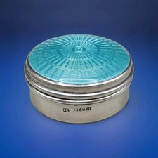 Antique Sterling Silver & Guilloché Enamel Circular Box by Lawrence Emanuel 1919