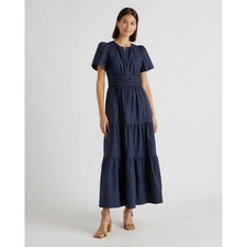NWT Quince 100% Organic Cotton Poplin Tiered Maxi Dress Navy M 
