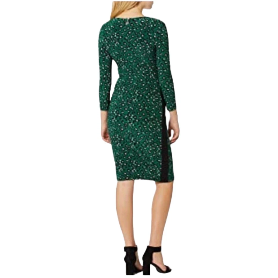Tommy Hilfiger Nuevo con Etiquetas $109 Vestido Vaina Estampado Leopardo Verde, Cuello en V Para Mujer Talla 10 Foto 2 de 4