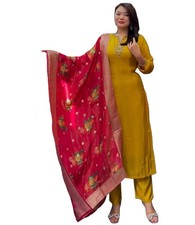 GoSriKi Women's Rayon Viscose Embroidered Straight Kurta with Pant  Dupatta