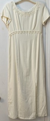 Vintage Jeffrey & Dara Evenings By Tom Berra Sz 8P Cream Long Empire Dress Slit