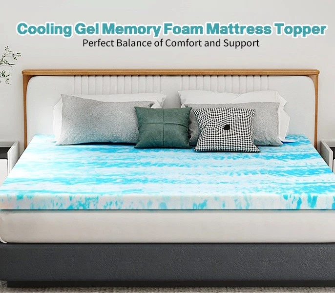 2in Twin XL Size Memory Foam Mattress Topper Cooling and Pressure Relieving Blue