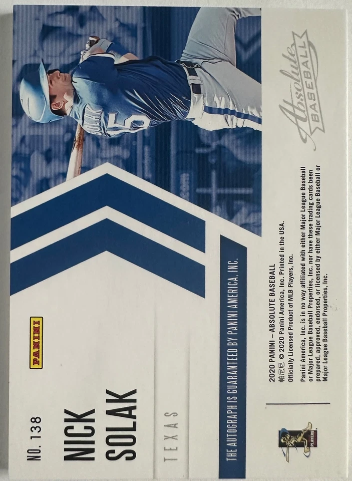 2020 Panini Absolute - Rookie Baseball Material Signatures Nick Solak #138 Blue - Image 2 of 4