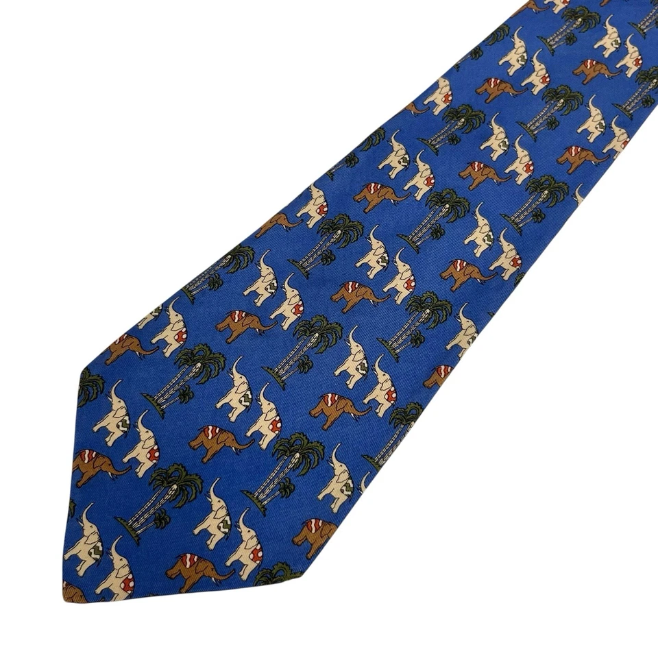 Salvatore Ferragamo Hombre Corbata Elefantes Azul Satinado Seda 3 5/8" (W) x 57" (L) guc Foto 3 de 4