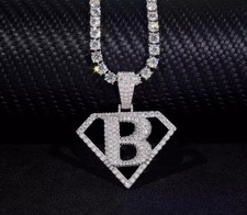 2 Ct Moissanite Superman Custom Letter B Men's Pendant 14K White Gold Plated