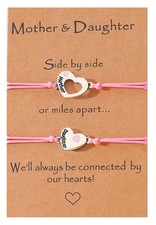 Mother Daughter pink heart bracelet set, matching gift, always connected