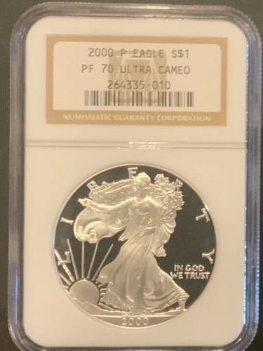 2000-P Silver American Eagle $1 NGC PF70 Ultra Cameo Brown Label - STOCK