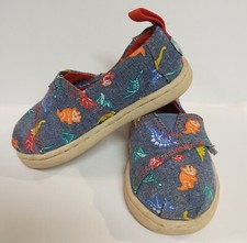 Toms Unisex Kids Toddler Dinosaur Classic Flat Canvas Size 5 Slip On Shoes VGUC