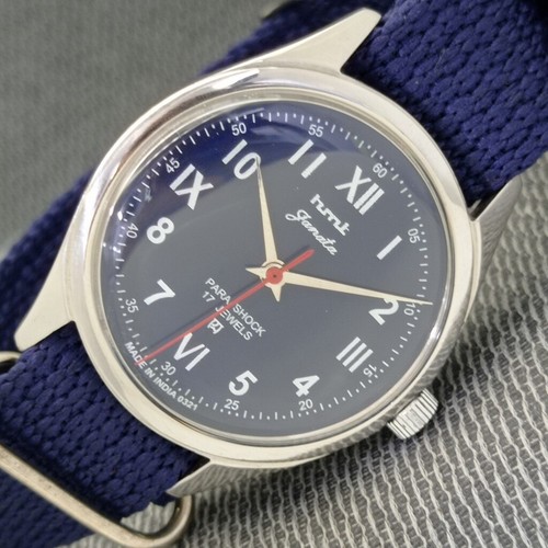 VINTAGE HMT JANATA HAND-WINDING INDIAN MENS BLUE COLOR DIAL WATCH a832-A