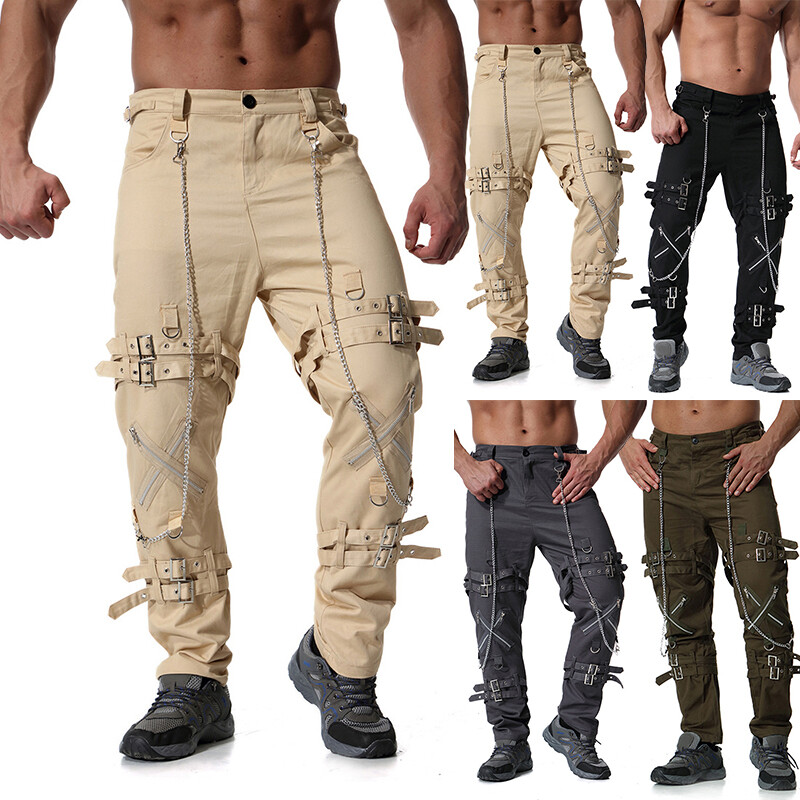 Hot Mens Club Hip Hop Pants Zipper Chain Metals Gothic Military Biker Trousers Hot Mens Club Hip Hop Pants Zipper Chain Metals Gothic Military Biker Trousers