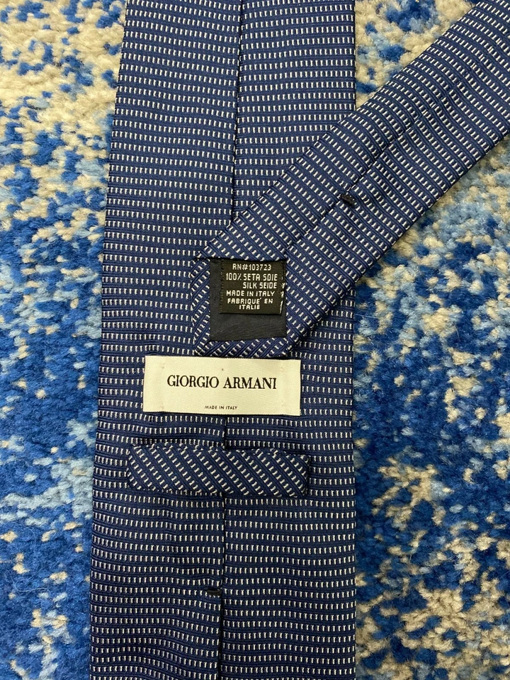 Corbata Giorgio Armani Azul Gris Horizontal Rayas Geométrica 100% Seda Italia Foto 4 de 4
